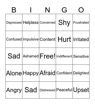 Feelings Bingo Card