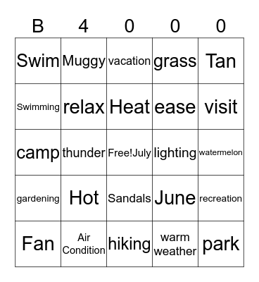 Summer  Jam 2017 Bingo Card