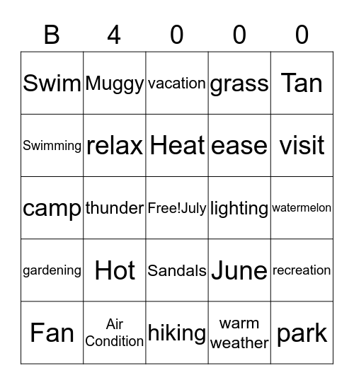 Summer  Jam 2017 Bingo Card