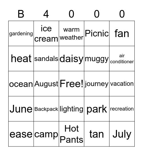 Summer Jam 2017 Bingo Card