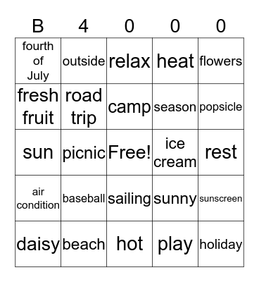 Summer Jam Bingo Card