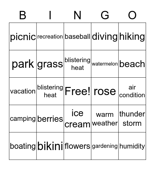 Summer Jam 2017 Bingo Card