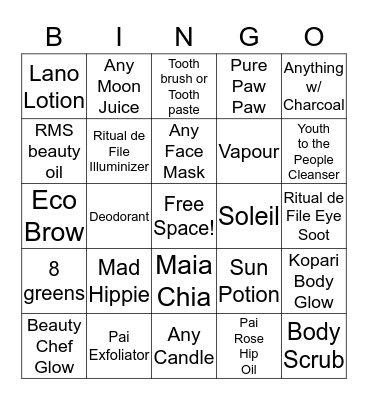 Beauty Bingo! Bingo Card