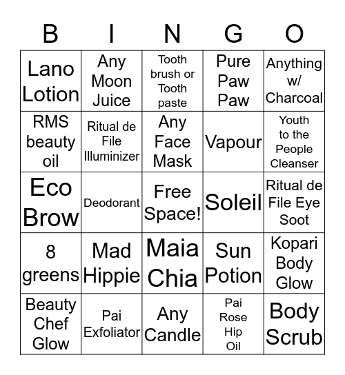 Beauty Bingo! Bingo Card