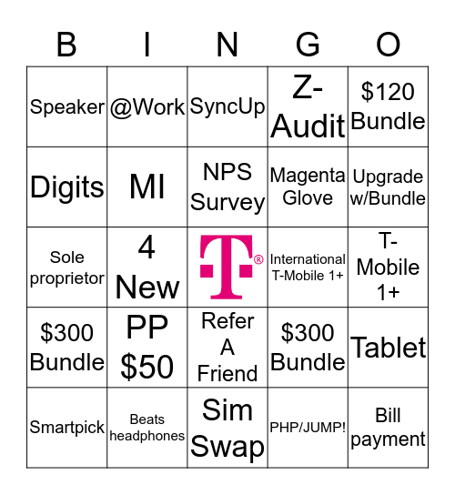 T-Mobile Bingo Card