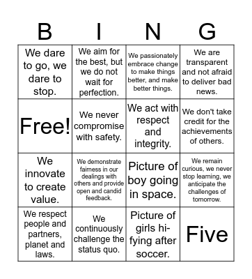 Recticel Core Values  Bingo Card