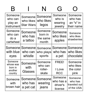 SOAR - STUDENT BINGO Card