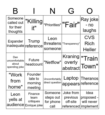 Q3 Off-site Meeting Bingo Card