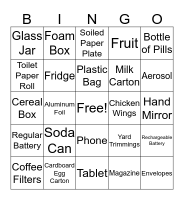 TRASH Bingo Card