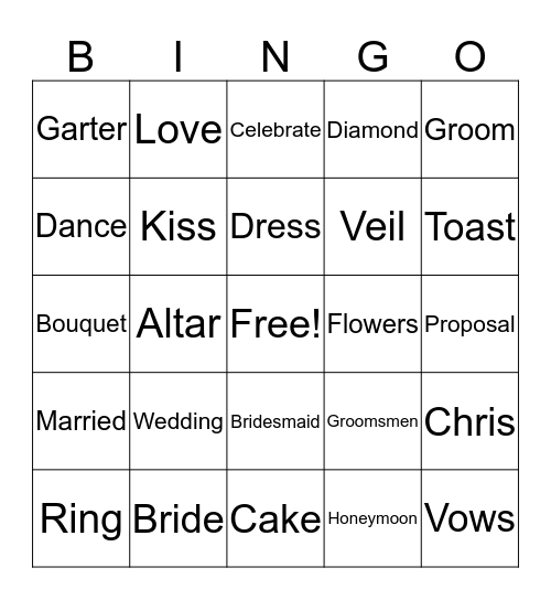 Bridal Bingo Card