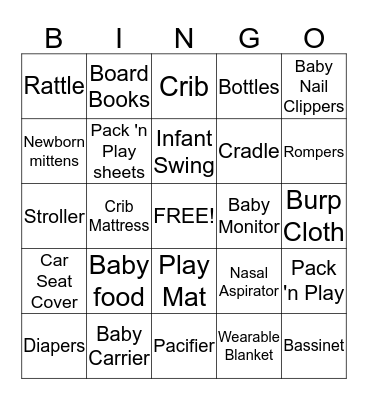 Baby Shower Bingo Card