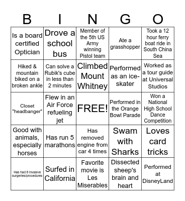 Mercer Family Bingo Card