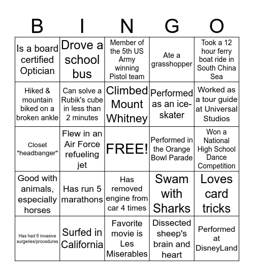 Mercer Family Bingo Card