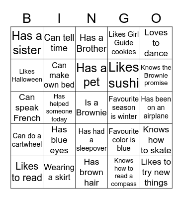 Brownie Bingo Card