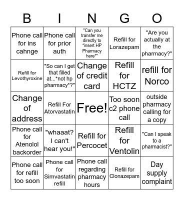 Customer Service Bingo Card