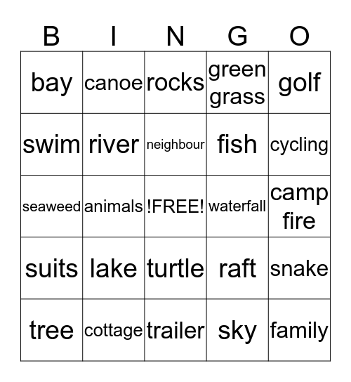 Summer Fun Bingo Card