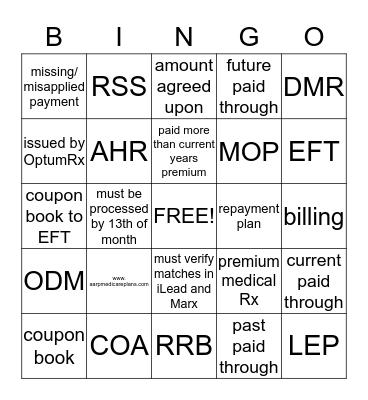 Premium Billing Bingo Card