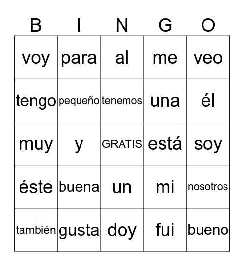 Palabras de Uso Frecuente  Bingo Card