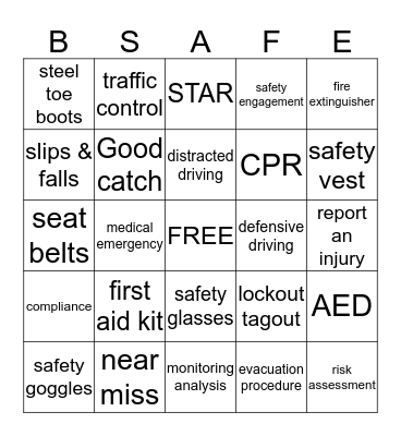 Safety  Bingo Card