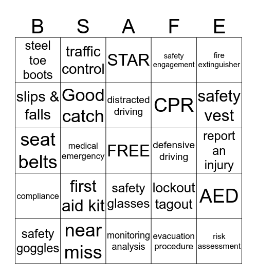 Safety  Bingo Card
