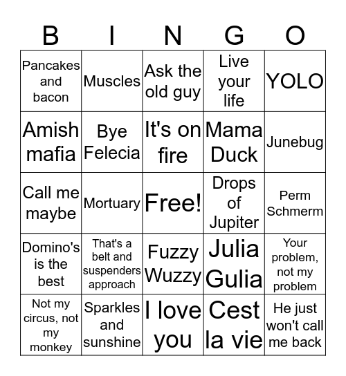 Friday Bingo Card