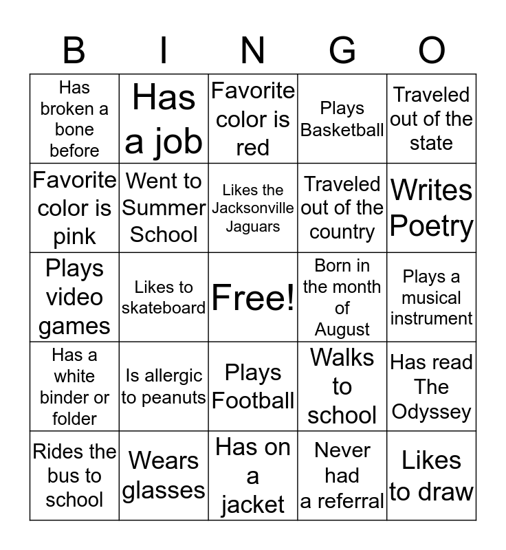 IceBreaker Bingo Card