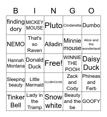 DISNEY DAY Bingo Card