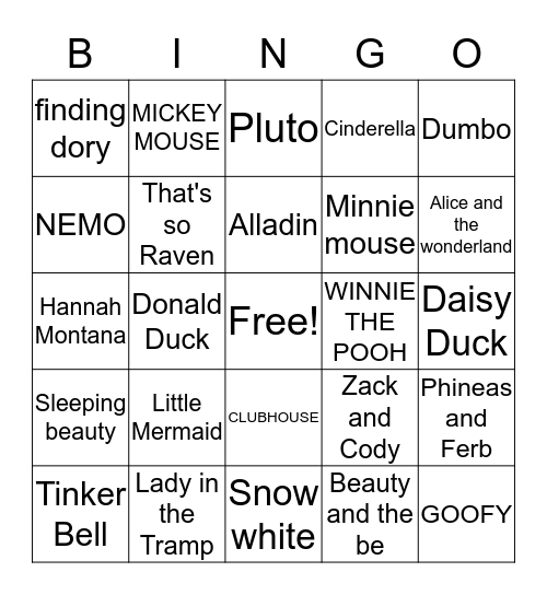 DISNEY DAY Bingo Card