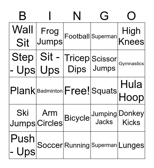 Fitness Bingo! Bingo Card