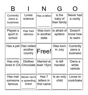 Icebreaker Bingo Card
