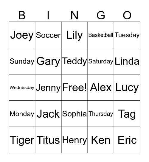 Week in Review Bingo Card