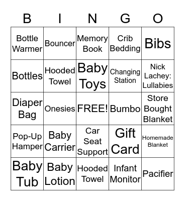 Sara's Baby Shower Bingo Card