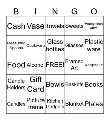 Charlie's Bridal Shower Bingo Card
