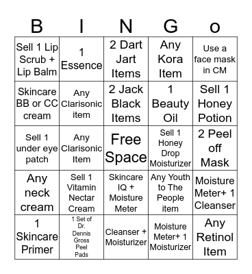 July Skincare Contest  Bingo Card