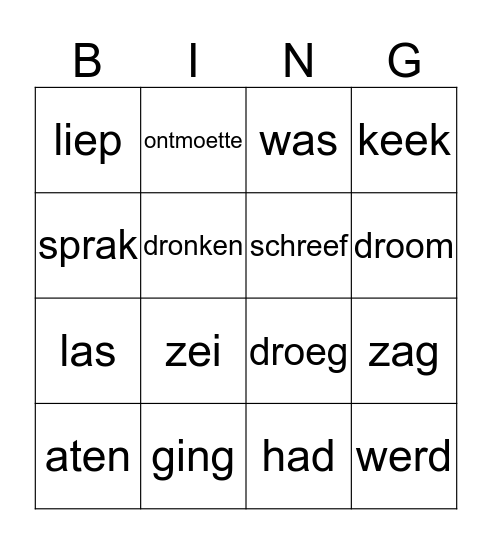 Verleden Tijd Bingo Card