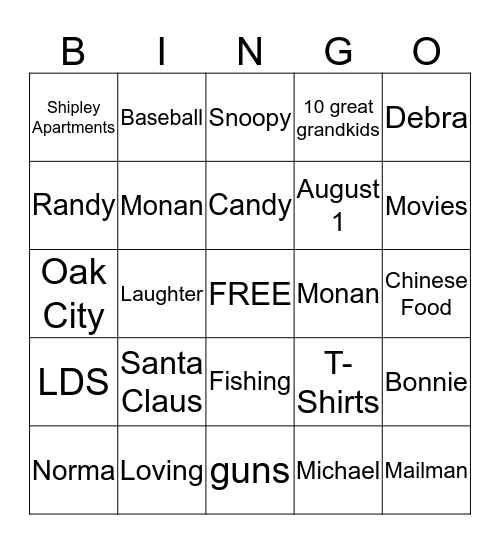 Ralph's Birthday Bingo Card
