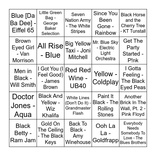 Jukebox Bingo Colour Bingo Card