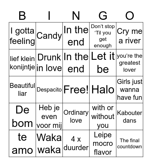 Muziek Bingo Card