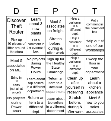 HOME DEPOT BINGO Card