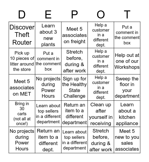 HOME DEPOT BINGO Card