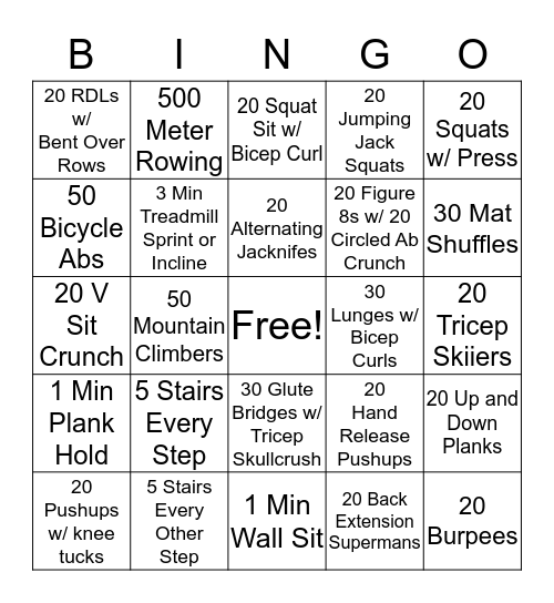 FITNESS BINGO Card
