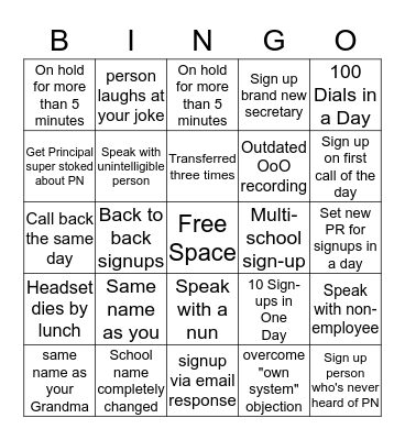 Parent Notify Bingo Card