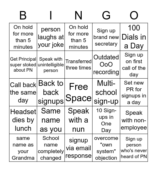 Parent Notify Bingo Card