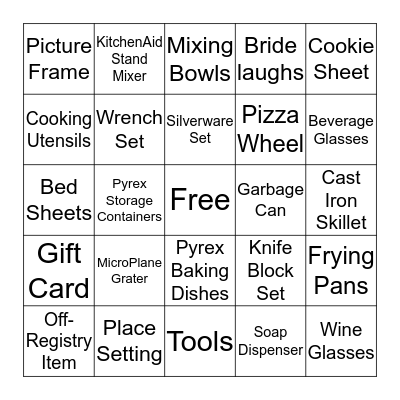 Kelly's Bridal Shower Bingo Card