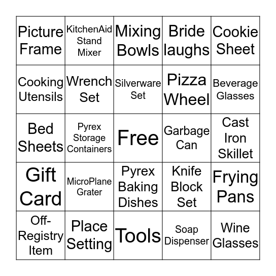 Kelly's Bridal Shower Bingo Card