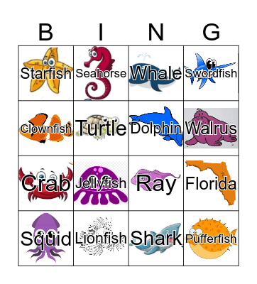 Ocean Bingo!  Bingo Card