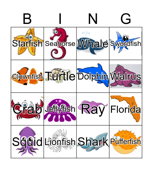 Ocean Bingo!  Bingo Card