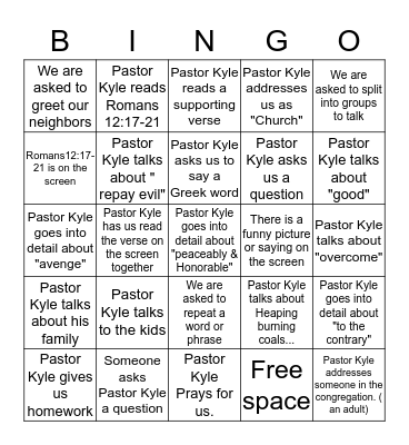 Romans 12:17-21 Bingo Card