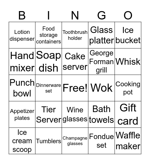 Stacy's Bridal Shower Bingo Card