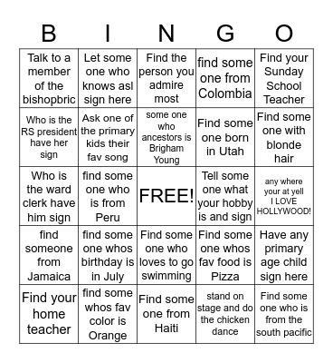 Meet & Mingle! Hollywood Ward PIONEER First 4 win!    Bingo Card